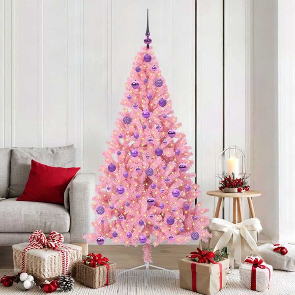 vidaXL Sapin de No&euml;l artificiel pr&eacute;-&eacute;clair&eacute; Rose 180 cm PVC