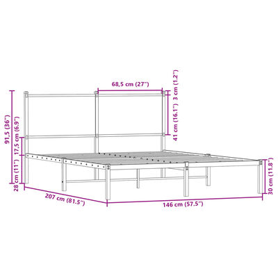 vidaXL Cadre de lit en métal sans matelas chêne marron 140x200 cm