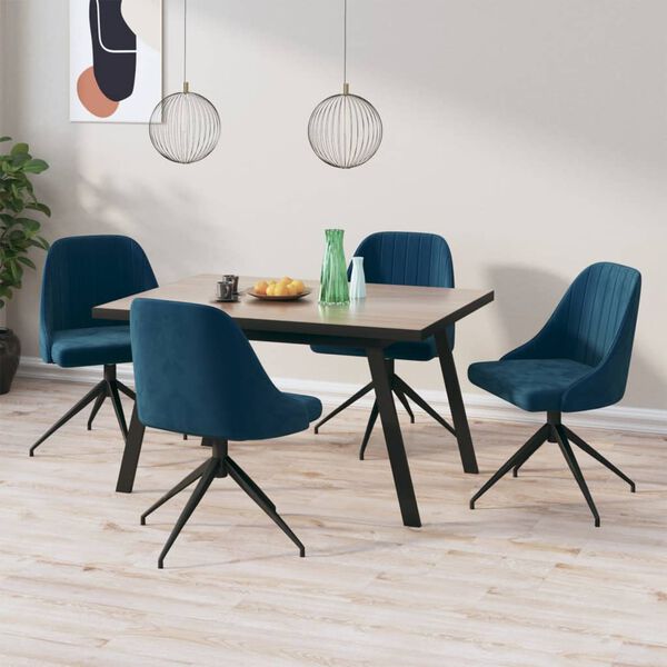 vidaXL Chaises &agrave; manger lot de 4 Bleu Velours