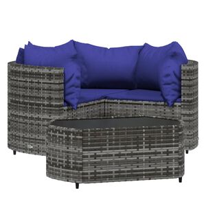 vidaXL Salon de jardin 4 pcs avec coussins Gris R&eacute;sine tress&eacute;e