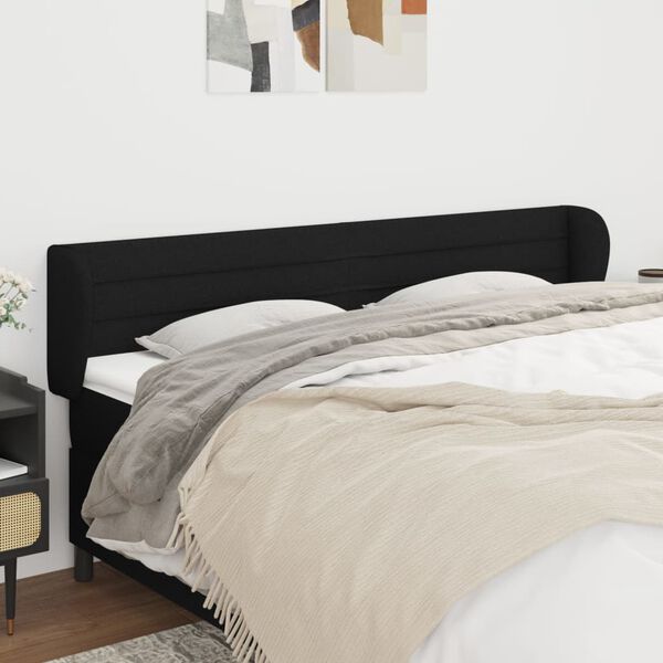 vidaXL T&ecirc;te de lit avec oreilles Noir 183x23x78/88 cm Tissu