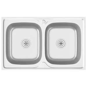 vidaXL &Eacute;vier de cuisine &agrave; double lavabo argent&eacute; 800x500x155 mm inox