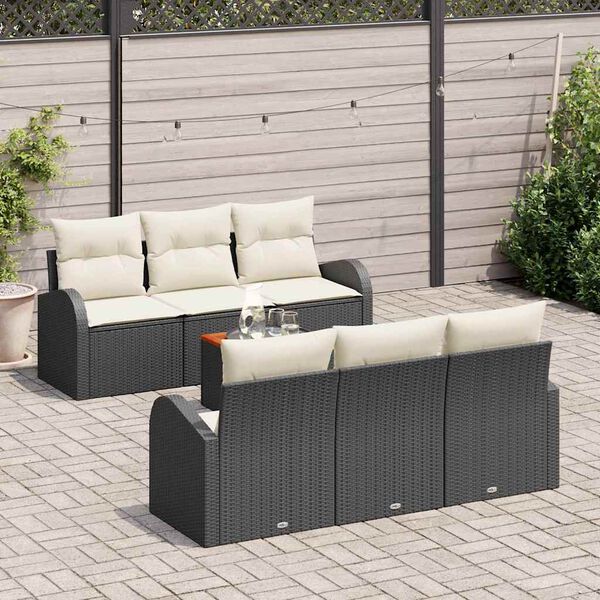vidaXL Ensemble de canap&eacute; de jardin 7 pcs Noir et Cr&egrave;me polyrotin