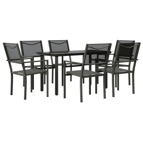 vidaXL Ensemble &agrave; manger de jardin 7 pcs noir textil&egrave;ne et acier