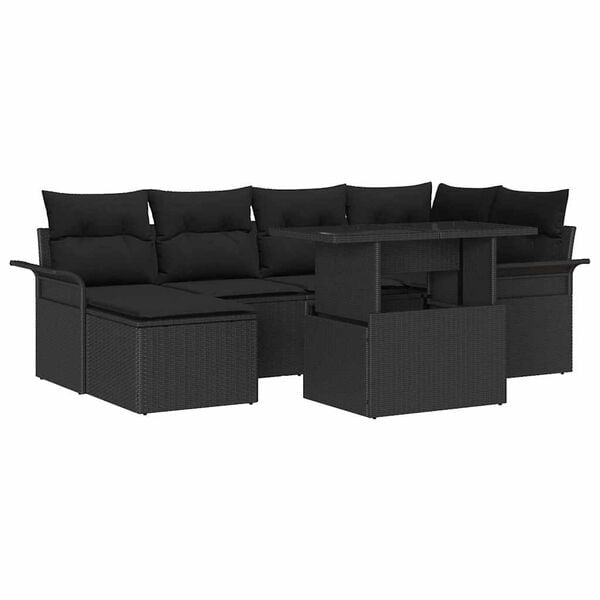 vidaXL Ensemble de canap&eacute; de jardin avec coussin 7 pcs Noir Poly rotin