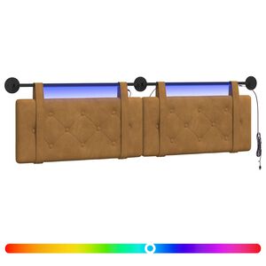 vidaXL T&ecirc;te de lit suspendue Avec lumi&egrave;re LED Marron Velours