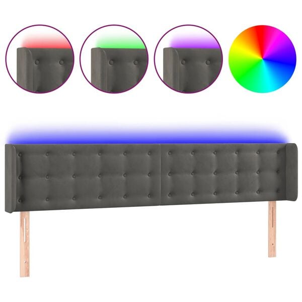 vidaXL T&ecirc;te de lit &agrave; LED Gris fonc&eacute; 163x16x78/88 cm Velours