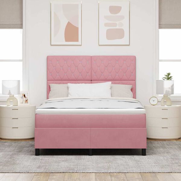 vidaXL Lit &agrave; ressorts avec matelas Rose 140 x 190 cm tissu