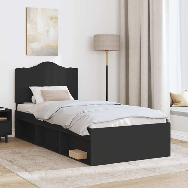 vidaXL Cadre de lit avec t&ecirc;te de lit Noir 90 x 190 cm Pin massif