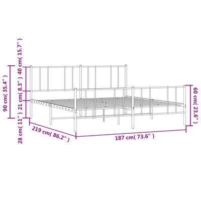 vidaXL Cadre de lit métal sans matelas et pied de lit blanc 183x213 cm