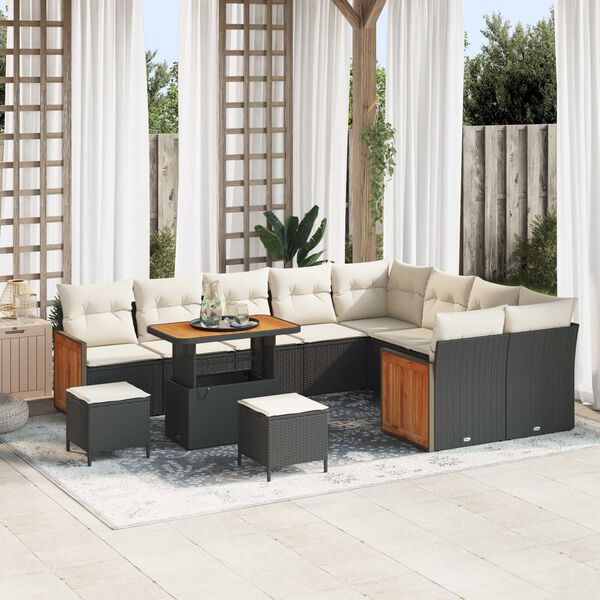 vidaXL Ensemble de canap&eacute; de jardin avec coussin 12 pcs Noir et Cr&egrave;me