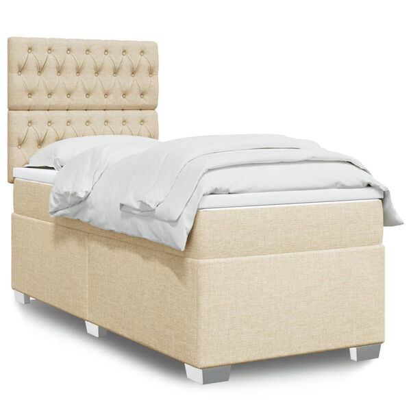 vidaXL Sommier &agrave; lattes de lit avec matelas Cr&egrave;me 80x200 cm Tissu