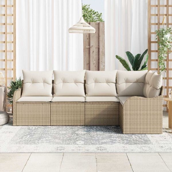 vidaXL Ensemble de canap&eacute; de jardin 5 pcs Beige polyrotin