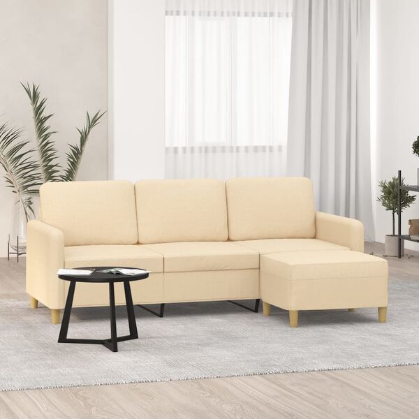 vidaXL Canap&eacute; &agrave; 3 places avec repose-pieds Cr&egrave;me 180 cm Tissu