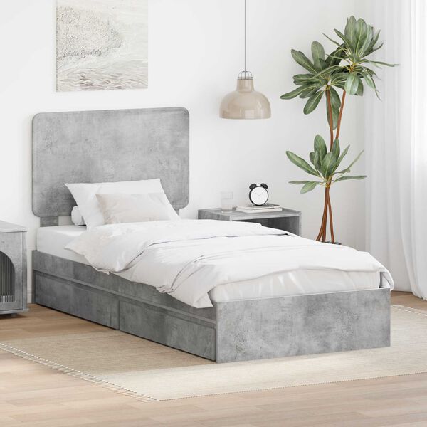 vidaXL Lit de Rangement Gris b&eacute;ton 75 x 190 cm Bois d'ing&eacute;nierie