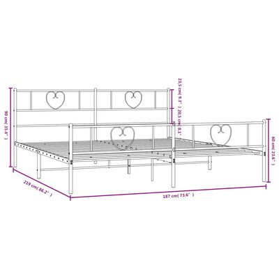 vidaXL Cadre de lit métal sans matelas et pied de lit blanc 183x213 cm