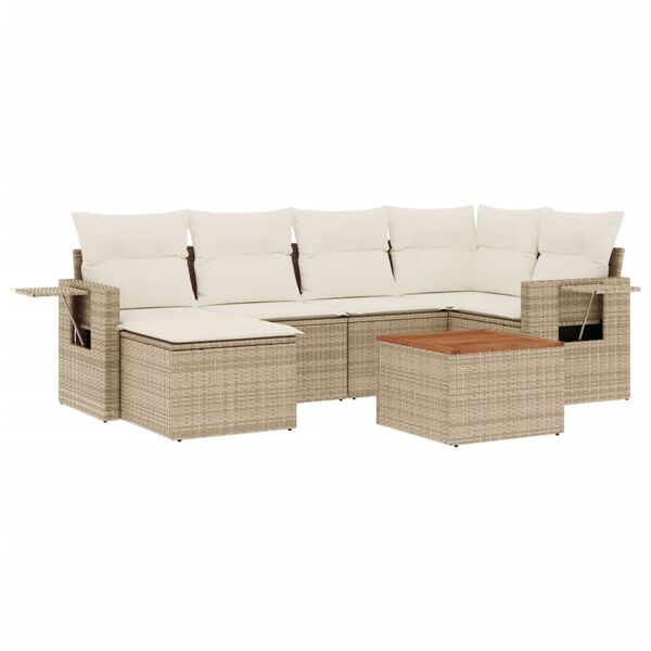 vidaXL Salon de jardin avec coussins 7 pcs beige r&eacute;sine tress&eacute;e