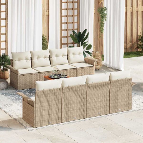 vidaXL Ensemble de canapé de jardin avec coussin 9 pcs Beige polyrotin
