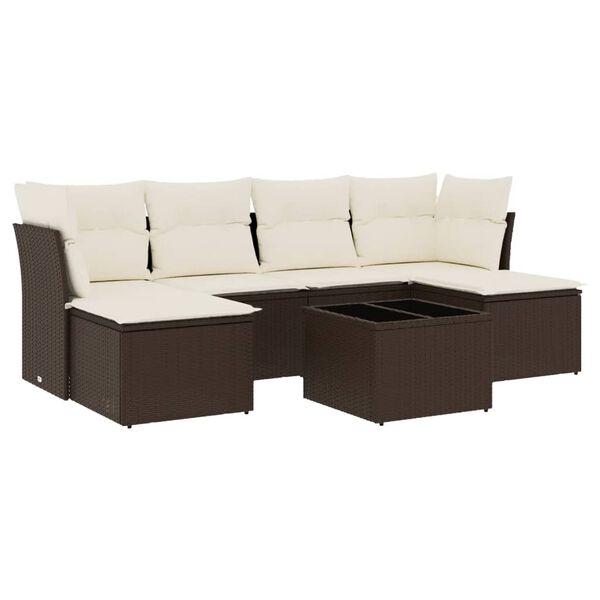 vidaXL Salon de jardin avec coussins 7 pcs marron r&eacute;sine tress&eacute;e