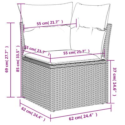 vidaXL Salon de jardin et coussins 11 pcs marron résine tressée