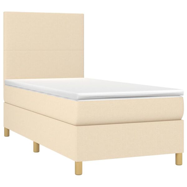 vidaXL Sommier &agrave; lattes de lit avec matelas Cr&egrave;me 100x200 cm Tissu