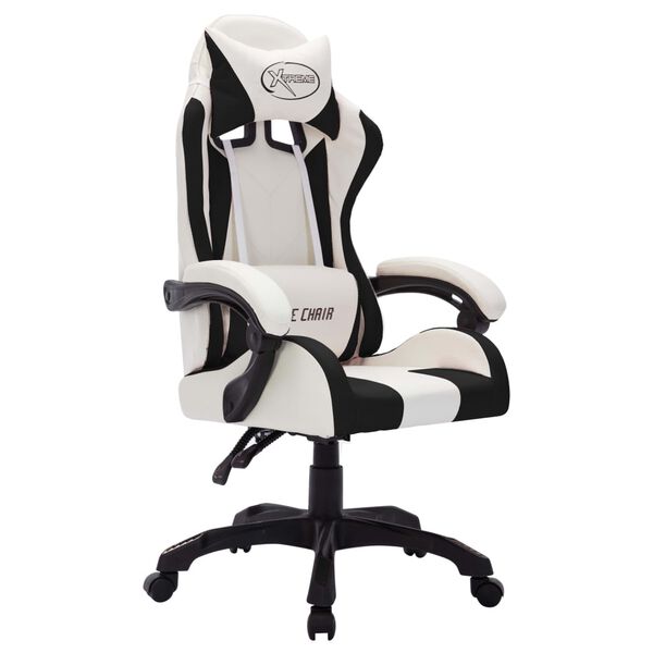 vidaXL Fauteuil de jeux vidéo avec LED RVB Blanc et noir Similicuir