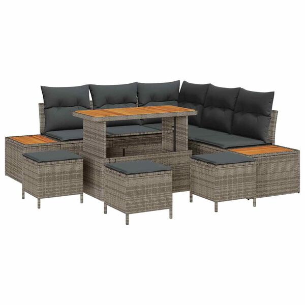 vidaXL Ensemble de canap&eacute; de jardin avec coussin 9 pcs Gris Poly rotin