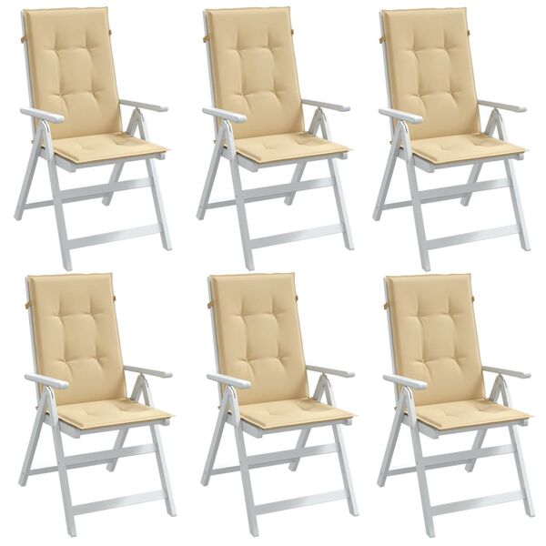 vidaXL Coussins de chaise &agrave; dossier haut lot de 6 beige m&eacute;lang&eacute; tissu