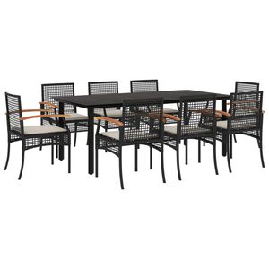 vidaXL Ensemble &agrave; manger de jardin 9pcs coussins noir r&eacute;sine tress&eacute;e
