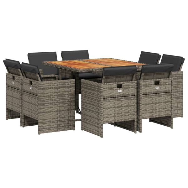 vidaXL Ensemble &agrave; manger de jardin 9 pcs coussins gris r&eacute;sine tress&eacute;e