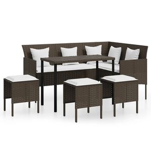 vidaXL Ensemble de canap&eacute;s en L 5pcs et coussins r&eacute;sine tress&eacute;e marron