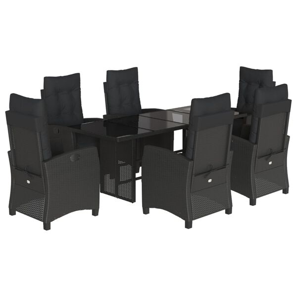 vidaXL Ensemble &agrave; manger de jardin coussins 7pcs Noir R&eacute;sine tress&eacute;e