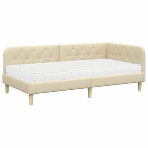 vidaXL Cadre de lit d'angle avec matelas Cr&egrave;me 90 x 190 cm tissu