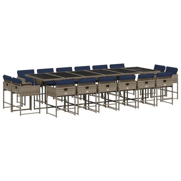 vidaXL Ensemble &agrave; manger de jardin 17 pcs et coussins r&eacute;sine tress&eacute;e