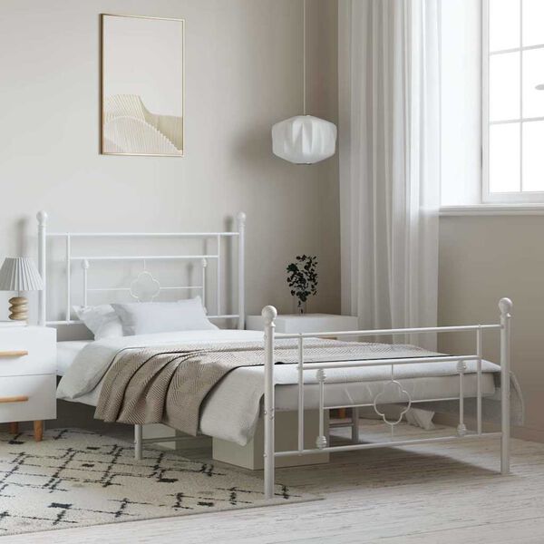 vidaXL Cadre de lit m&eacute;tal sans matelas et pied de lit blanc 100x200 cm