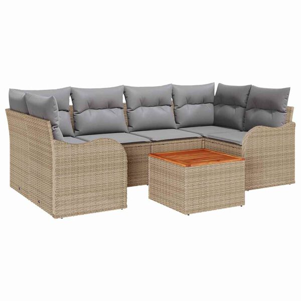 vidaXL Ensemble de canap&eacute; de jardin avec coussin 7 pcs Beige polyrotin
