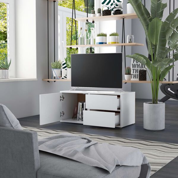 vidaXL Meuble TV Blanc 80x34x36 cm Bois d'ing&eacute;nierie