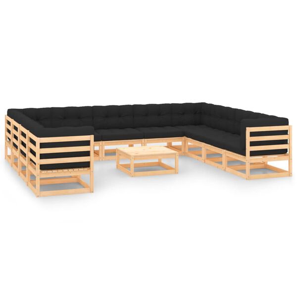 vidaXL Salon de jardin 12 pcs avec coussins anthracite Pin massif