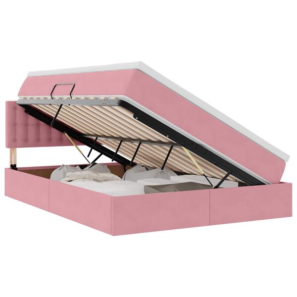 vidaXL Lit avec rangement et LED avec LED Rose 140 x 200 cm Velours