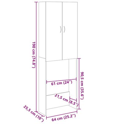 vidaXL Meuble pour machine à laver Chêne sonoma 64x25,5x190 cm