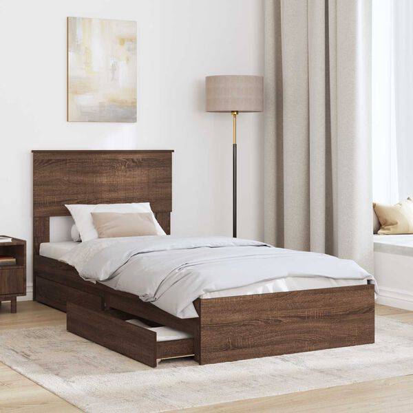 vidaXL Lit de Rangement Ch&ecirc;ne brun 90 x 190 cm Bois d'ing&eacute;nierie