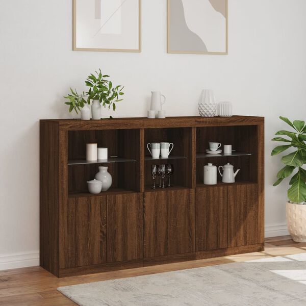 vidaXL Buffet avec lumi&egrave;res LED ch&ecirc;ne marron 162x37x100 cm