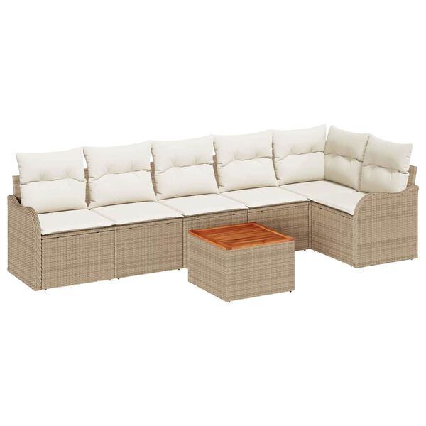 vidaXL Ensemble de canap&eacute; de jardin 7 pcs Beige Poly rotin