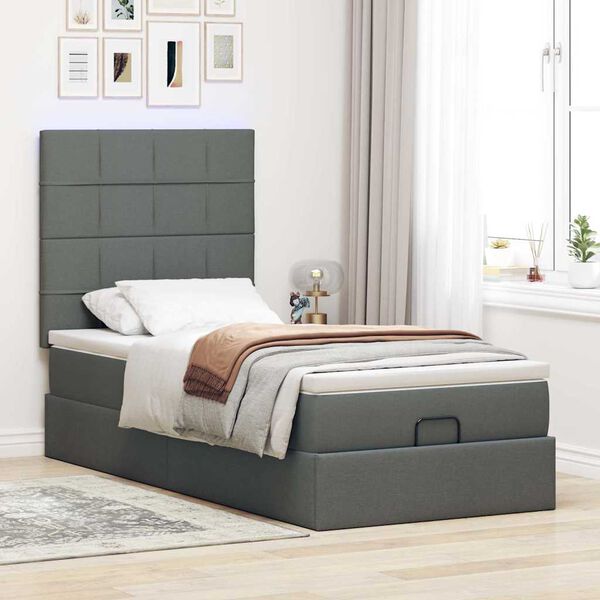 vidaXL Cadre de lit ottoman avec matelas gris fonc&eacute; 100x200 cm tissu