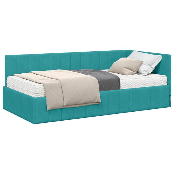 vidaXL Cadre de lit d'angle avec matelas 2 pcs Turquoise Velours