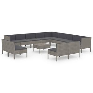 vidaXL Salon de jardin 14 pcs avec coussins R&eacute;sine tress&eacute;e Gris