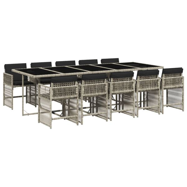 vidaXL Ensemble &agrave; manger de jardin 11pcs avec coussins gris poly rotin