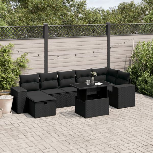 vidaXL Salon de jardin 8 pcs avec coussins marron résine tressée