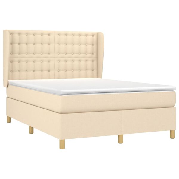 vidaXL Sommier &agrave; lattes de lit avec matelas Cr&egrave;me 140x200 cm Tissu