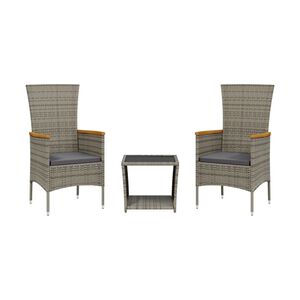 vidaXL Ensemble &agrave; manger de jardin 3 pcs coussins gris r&eacute;sine tress&eacute;e